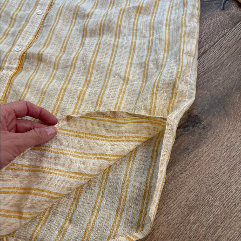 Women's Yellow Stripe Button-Front Linen Dress - Picture 7 of 15